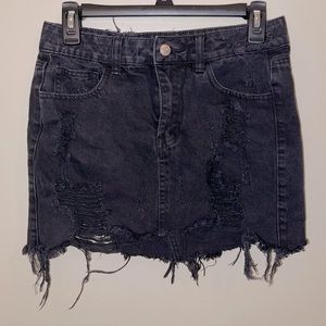 F21 Black Distressed Jean Mini Skirt - Small